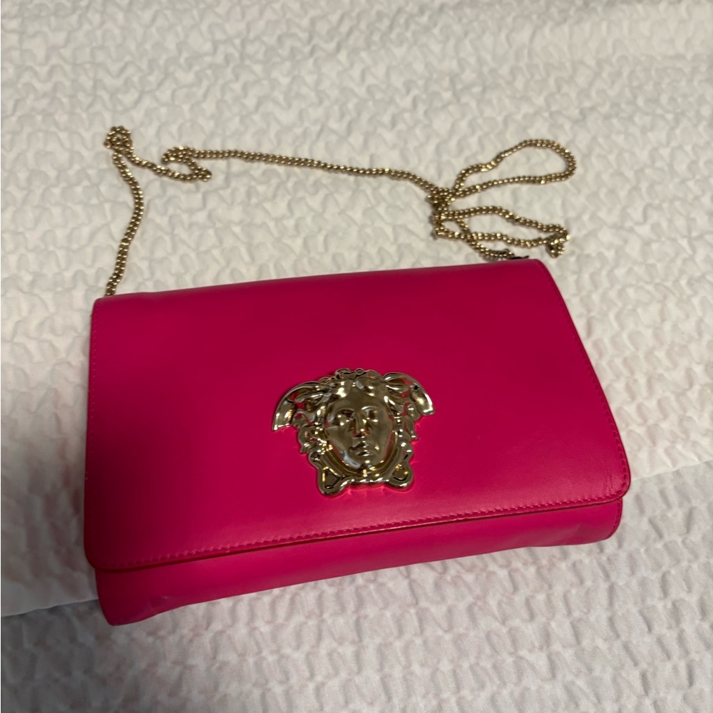 Versace Fuchsia Crossbody Bag with Gold Chain